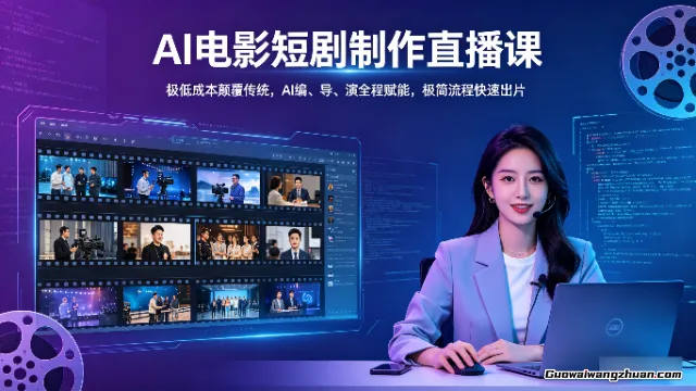 AI电影短剧制作直播课，极低成本颠覆传统，AI编、导、演全程赋能，极简流程快速出片