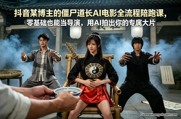 抖音某博主的僵尸道长AI电影全流程陪跑课，零基础也能当导演，用AI拍出你的个性大片