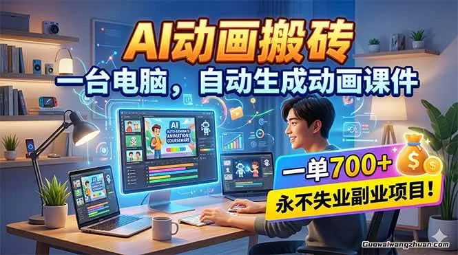 AI动画搬砖，一台电脑，自动生成动画课件，一单800+ 永不失业副业项目！