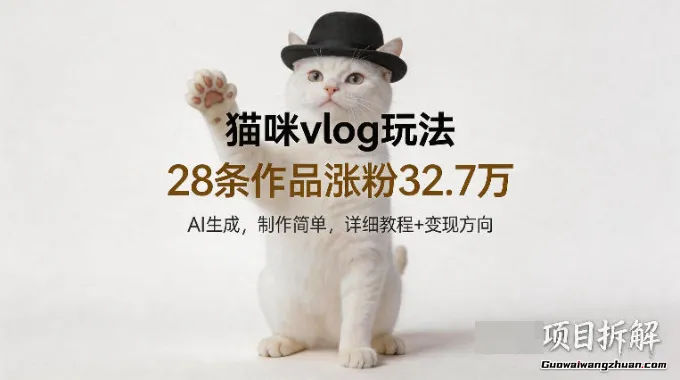 猫咪vlog玩法，28条作品涨粉32.7W，AI生成，制作简单【详细教程+变现方向】