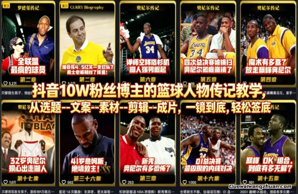 抖音10W粉丝博主的篮球人物传记教学，从选题–文案–素材–剪辑–成片，一镜到底，轻松签约精选独家