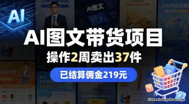 AI图文带货项目，操作2周卖出37件，已结算佣金219