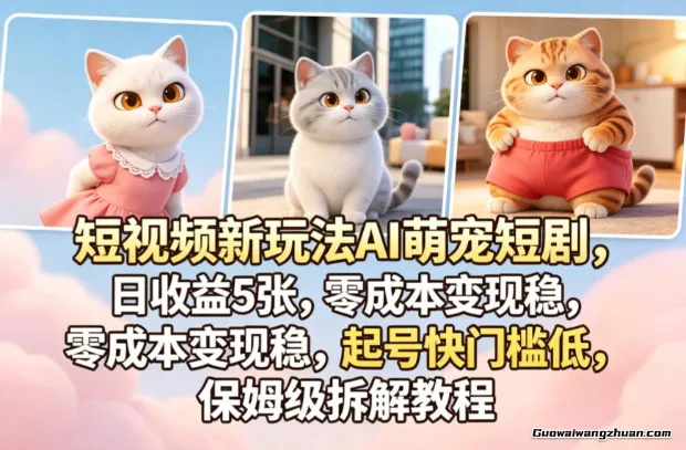 短视频新玩法AI萌宠短剧，日收益5张，低成本变现稳，起号快门槛低，保姆级拆解教程