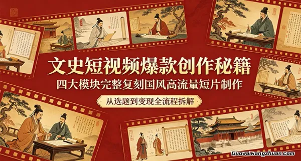 文史短视频爆款创作秘籍：四大模块完整复刻国风高流量短片制作
