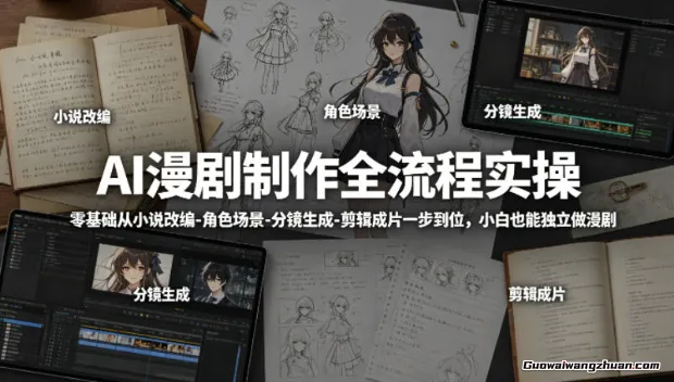 AI漫剧制作全流程实操，零基础从小说改编-角色场景-分镜生成-剪辑成片一步到位，小白也能独立做漫剧