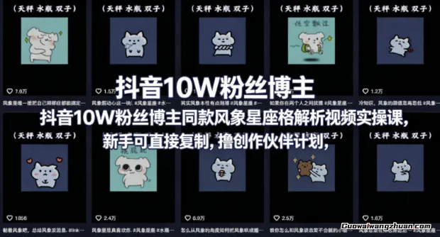 抖音10W粉丝博主同款星座性格解析视频实操课，新手可直接复制，撸创作伙伴计划，分成计划等