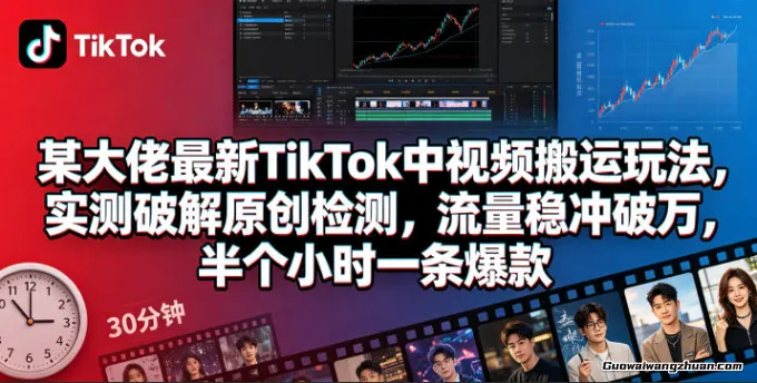 某大佬TikTok中视频搬运玩法，实测破解原创检测，流量稳冲破万，半个小时一条爆款