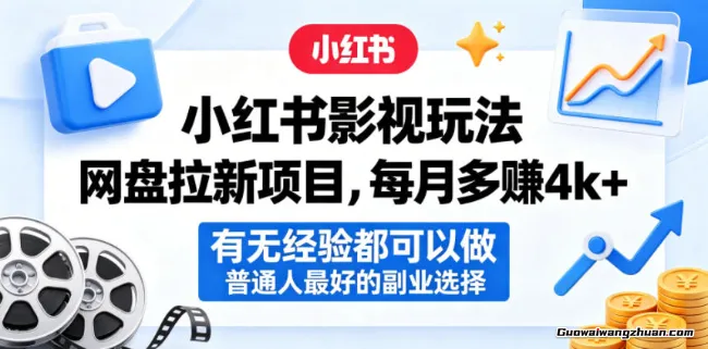 小红书影视玩法网盘拉新项目，每月多赚4k+，有无经验都可以做，普通人的副业选择