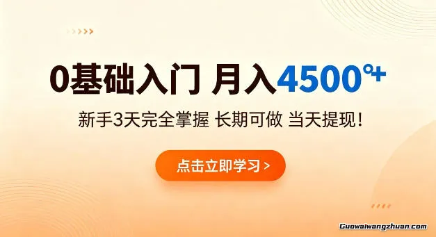 0基础入门，月入4.5k+，新手3天完全掌握，长期可做，当天见收益当天提【揭秘】